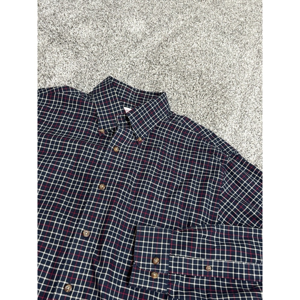 Brooks Brothers 346 Mens Navy Red Tattersall Check Non-Iron Cotton Shirt Size M